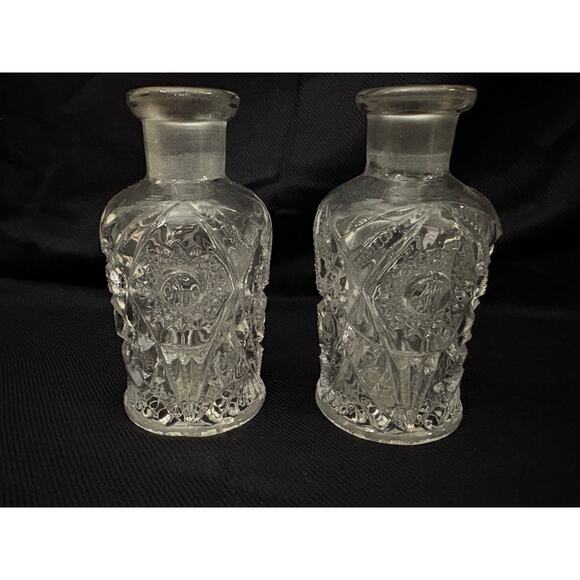 Antique Pressed Glass Perfume Bottles Set of 2 5.5” Tall Heavy Cottagecore - Picture 7 of 11